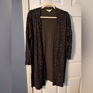 Terra & Sky Leopard Print Open Front Long Lightweight Cardigan